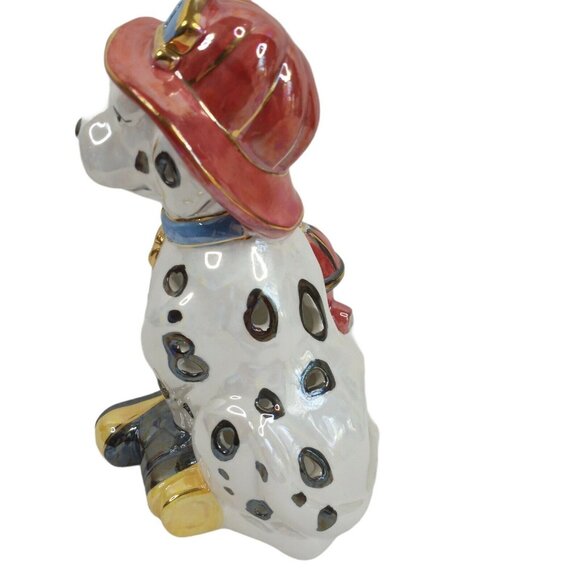 Fire House Dog Tea Light Holder Iridescent Helmet Boots Hydrant 7" - Picture 2 of 5